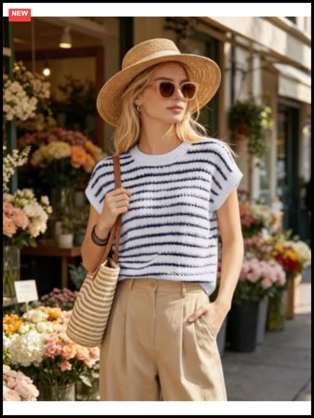 Women's Knit Sweater Vest, Cap Sleeve Striped Top